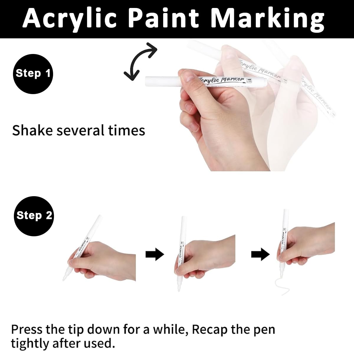 HASTHIP 8 Pack White Paint Pen White Acrylic Permanent Marker White Mark Pens, 2mm Waterproof Smudge Resistant Quick Dry Mark Pens, for Plastic Leather Glass Stone Metal Canvas Ceramic Marker