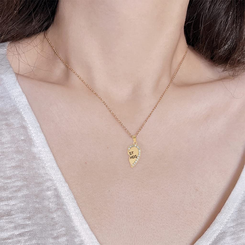 SANNIDHI Gold 2 Pcs Friendship Necklace Magnetic Half Heart Pendant Necklace Set for Besties,Best Friends,Girls Gift & Sisters