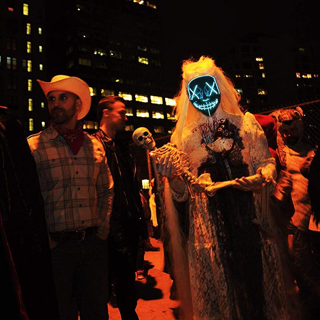 PATPAT Halloween Mask LED Light up Mask for Halloween Festival Cosplay Halloween Costume Party Decorations (Blue)