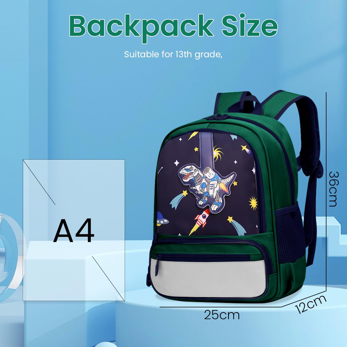ZIBUYU School Bags for Boys Kids Dinosaur Cartoon Lightweight Backpack for School, Travel, Camping, Burden-relief School Girls Bags for 3-7 Years Old