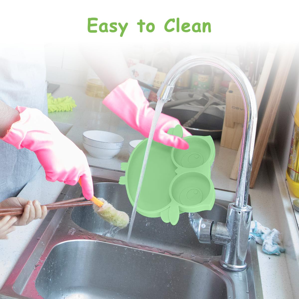 SNOWIE SOFT Baby Suction Plates for Baby Feeding with 4 Strong Suction Cups, Silicone Toddler Plates with Deep Divided for Kids to Feed Themselves, Dish Washer & Micro-Wave Oven Safe