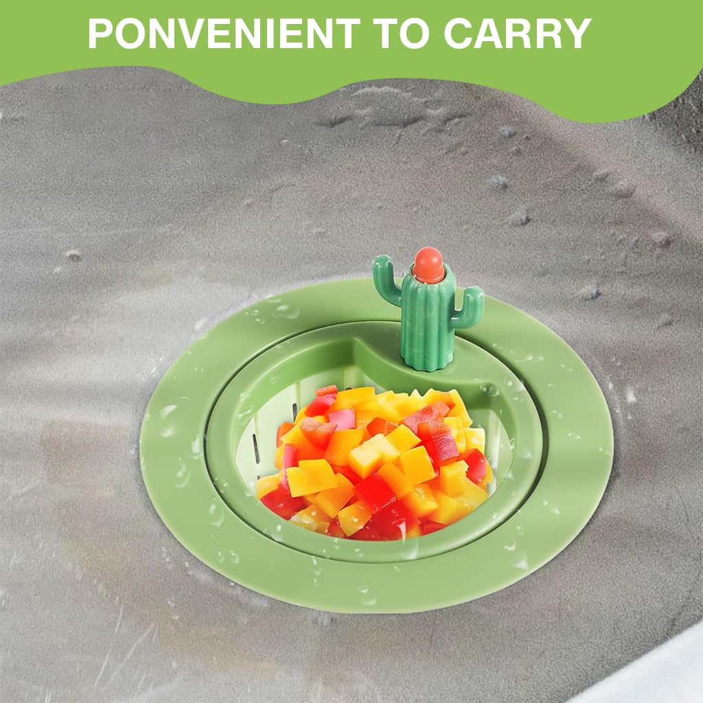 HASTHIP Kitchen Sink Drain Strainer Creative Cactus Sink Drain Strainer Removable Sink Drain Strainer with Openable Bottom, One Button To Release Universal Sink Drain Strainer Prevents Clogging