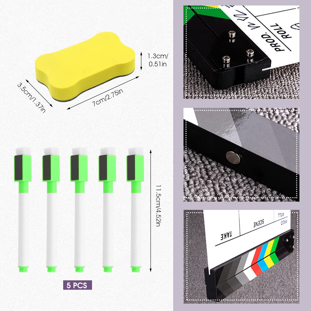 ZORBES 12x10 inch Acrylic Clapboard/Film Slate Cut Action Scene Clapper with Markers and Erasers for Movie Directors,Filmmaking,Photography,Studio,Video,TV