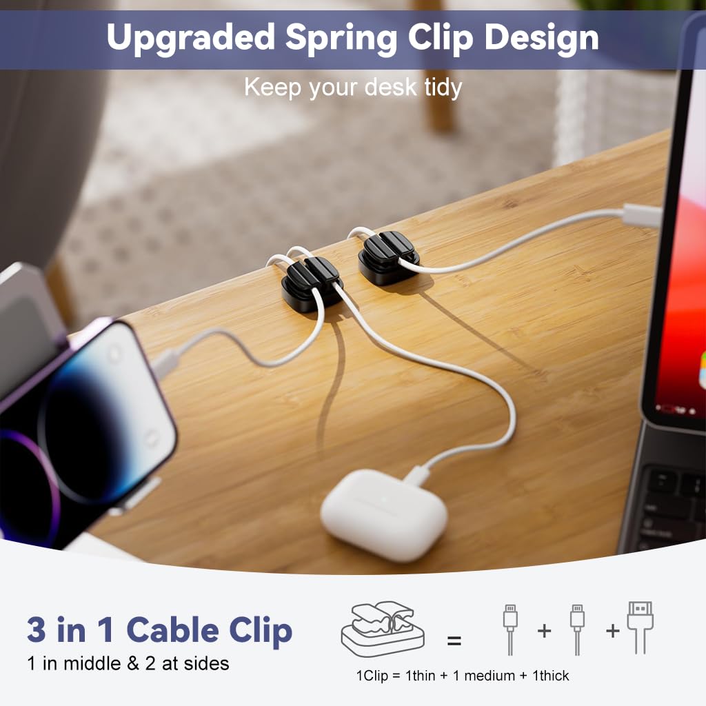 HASTHIP Multi Cable Holder Wall Cable Clip Holder Self Adhesive Multi Cable Clip Holder Holding Up to 3 Cables, Under Desk Cable Organizer Holder Power Cable Grip Cable Management Clip Holder