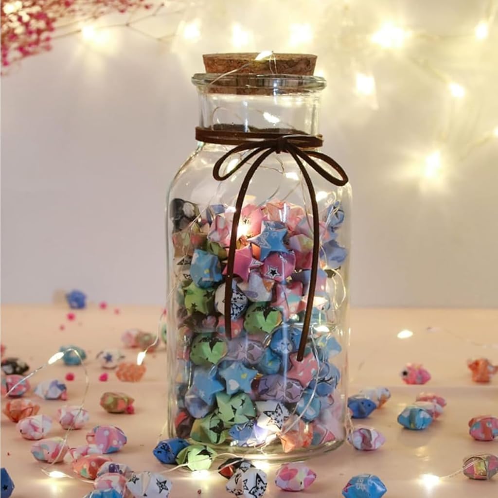 HASTHIP 2160Pcs Origami Art Papers for Making Origami Lucky Star Cute Kawaii Printed Origami Art Lucky Star Papers with 4 Designs, Origami Art Paper Star Making Kit, 8.66''/22cm Per One