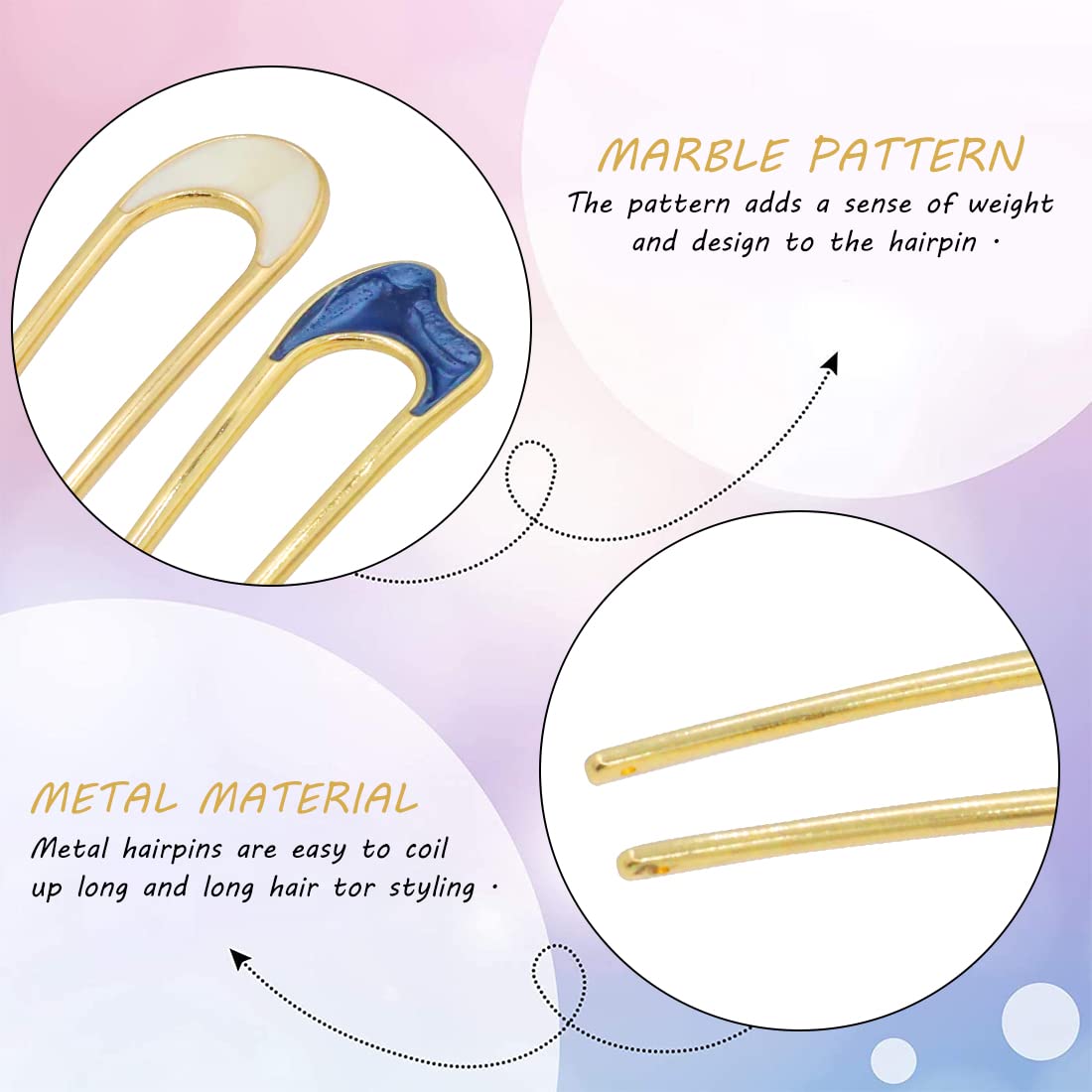 ZIBUYU Hair Pins for Women Girls Stylish French Metal U Pins for Hair Forks Hair Clips, Pins Sticks Hair Accessories Juda Pins for Hair Bun Women & Girls (Blue & White) 4 Pcs
