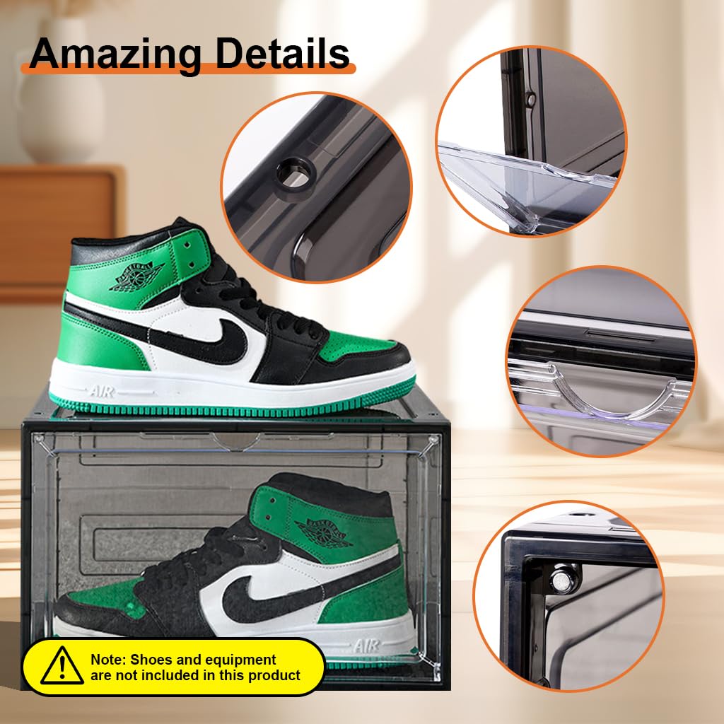 HANNEA Shoe Box Plastic Shoe Boxes Storage Separate Shoes Box with Magnet Door Stackable Shoe Organizer Universal Size Sneaker Shoe Box for Men Shoes Box for Women 4Packs