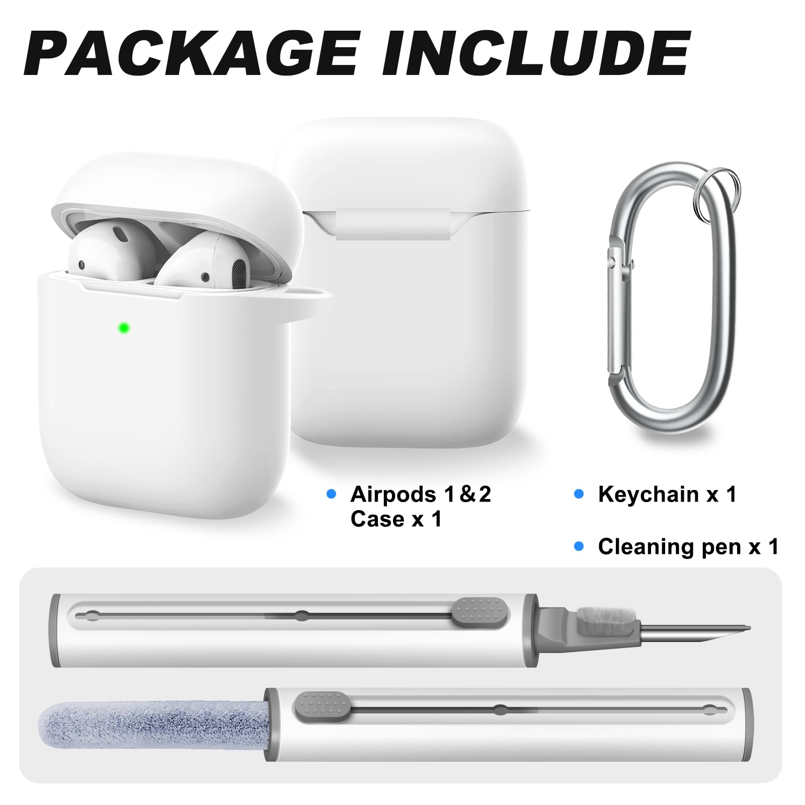 ZORBES AirPods Case AirPods Cover for Apple AirPods 2nd/1st Gen AirPods 2nd Generation Case Soft Silicone Anti-Scratch Protective Cover for AirPods with Carabiner & Earbud Cleaning Brush Kit White