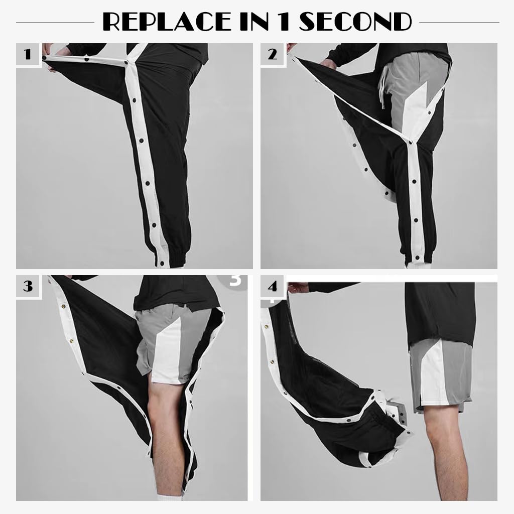 GUSTAVE Men's Trousers Sport Pants Casual Trousers Side Button-up Design Summer Fashion Breathable Men Trousers Elastic Waist Men's Casual Sport Trousers, XXL, Black
