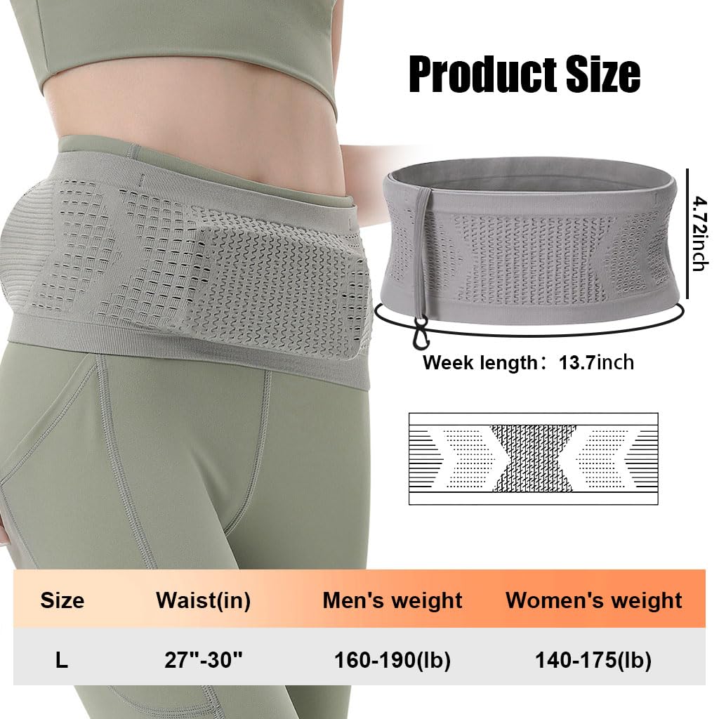 PALAY Slim Running Belt Bag with Hook Elastic Waist Bag for Keep Phone, Keys, Earbuds, Waist Bag with Large Capacity Running Waist Pack for Workouts, Exercise, Cycling, Travel, Grey