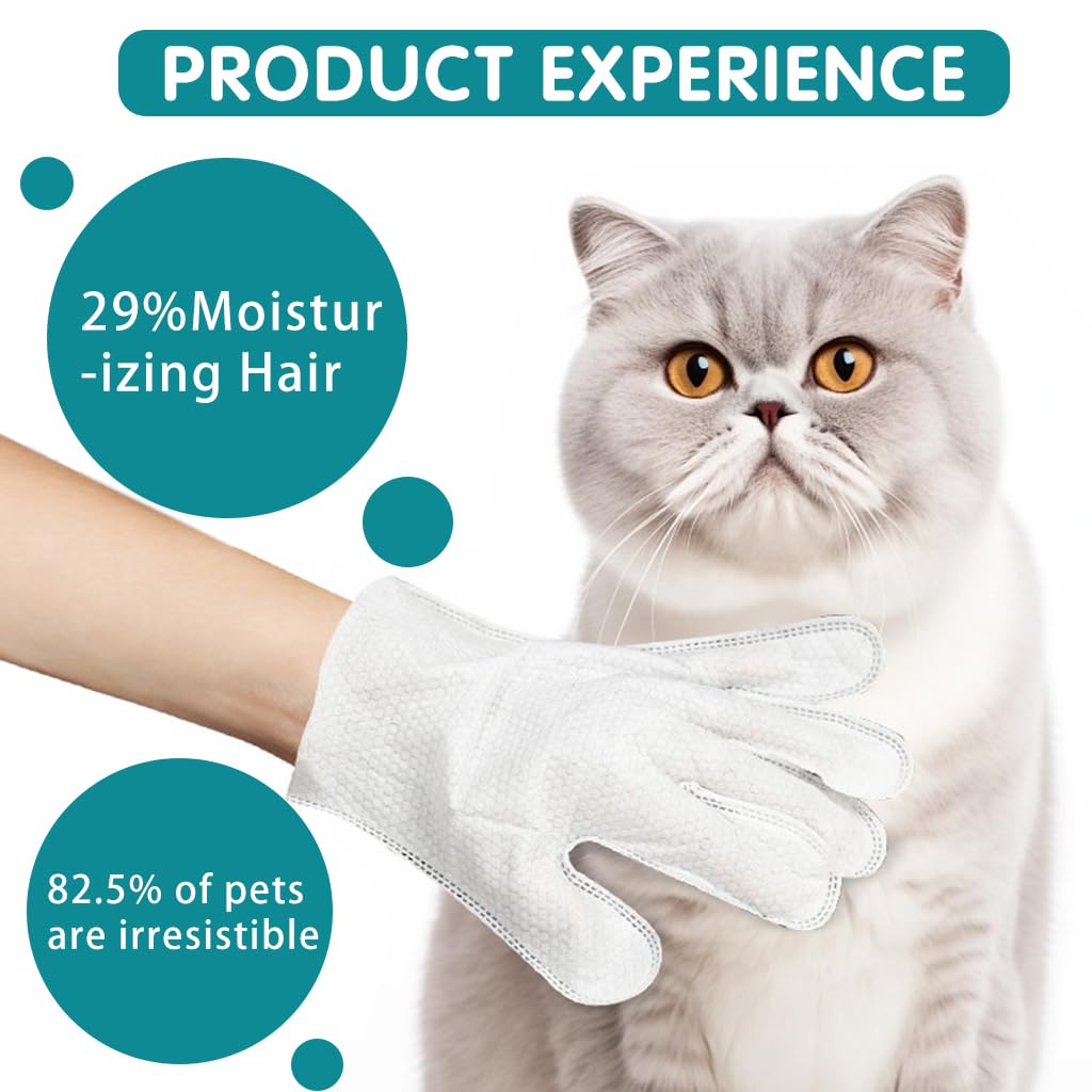 Qpets Pet Wipes Gloves, 6Pcs Pet Cleaning Gloves Disposable Dry Cleaning Tool, Cats and Dogs Grooming Wipes Gloves Skin Friendly for Wipe Claws, Ear, Feet, Butt