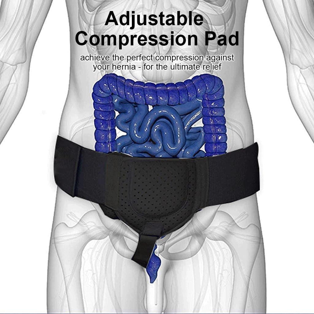 HANNEA Everyday Inguinal Hernia Support Belt for Men Fits Left or Right Side Post Surgery Men and Womens Hernia Support Truss for Inguinal, Groin Hernias Adjustable Waist Strap