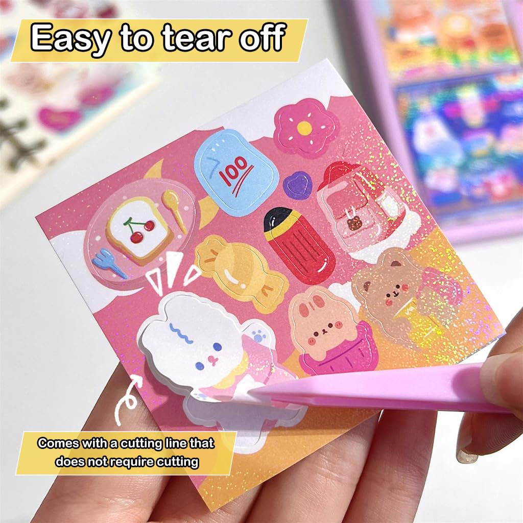 HASTHIP 100 Sheets Kawaii Stickers - Cartoon Stickers Scrapbooking Decorative Decal Stickers for Junk Journal Supplies, DIY Crafts Album Phone Cases Laptops Notebook, 6x6cm Per Sheet