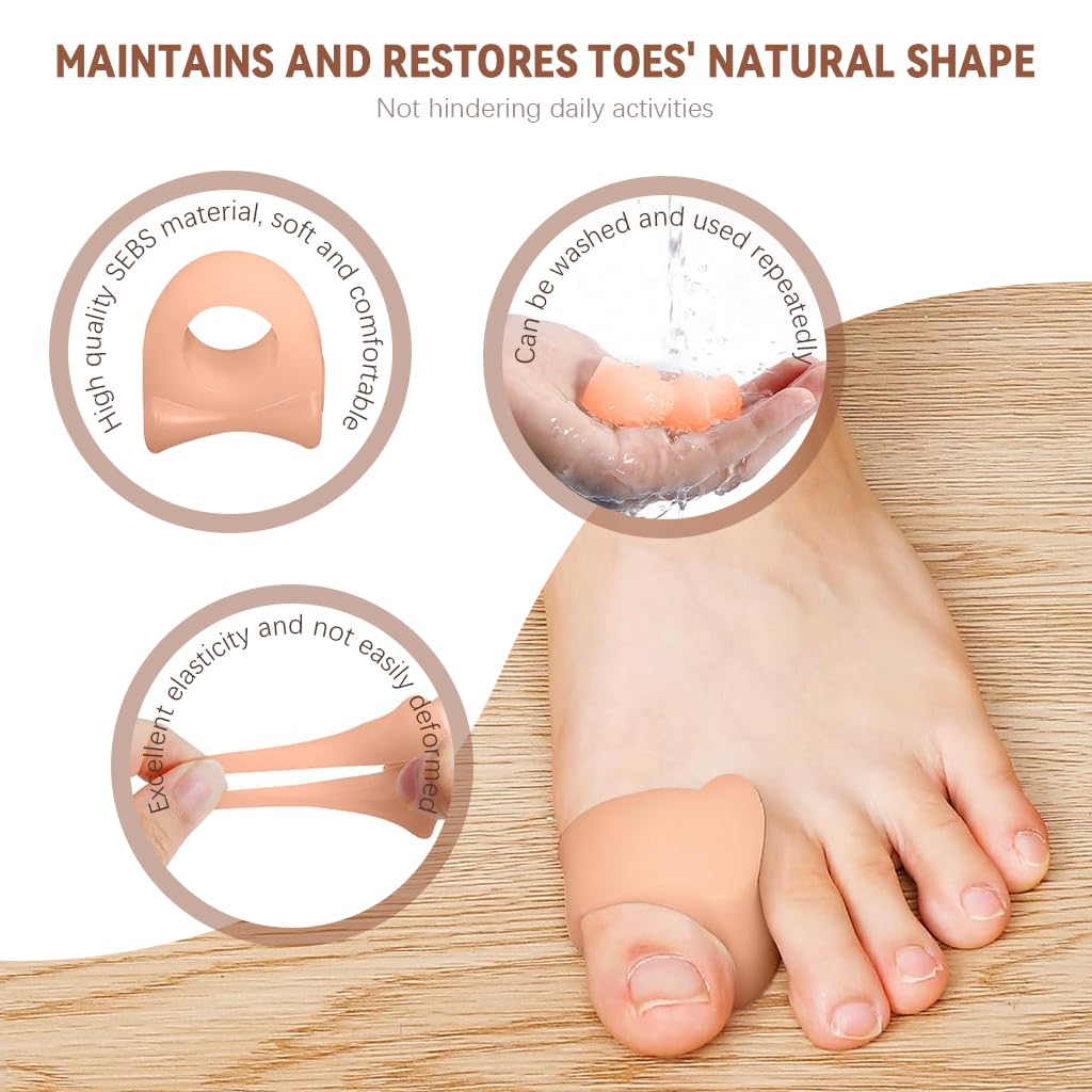 HANNEA 4Pcs Gel Toe Separators 2 Sizes Toe Spacers Reuseable Toe Spacers Toe Separators for Pedicures, Bunions, Hammer toes