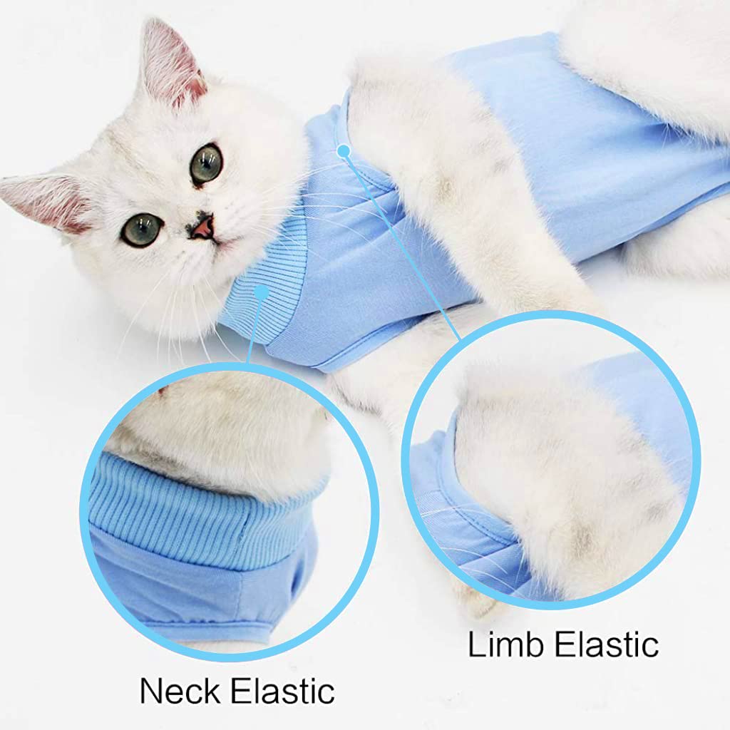 Qpets Cat Recovery Suit After Surgery Cat Clothes for Abdominal Wounds, Fix Wound Wrap, Cat Surgery Suit for Surgery Recovery, Cat Clothes with Adjustable Closure(M, Blue)