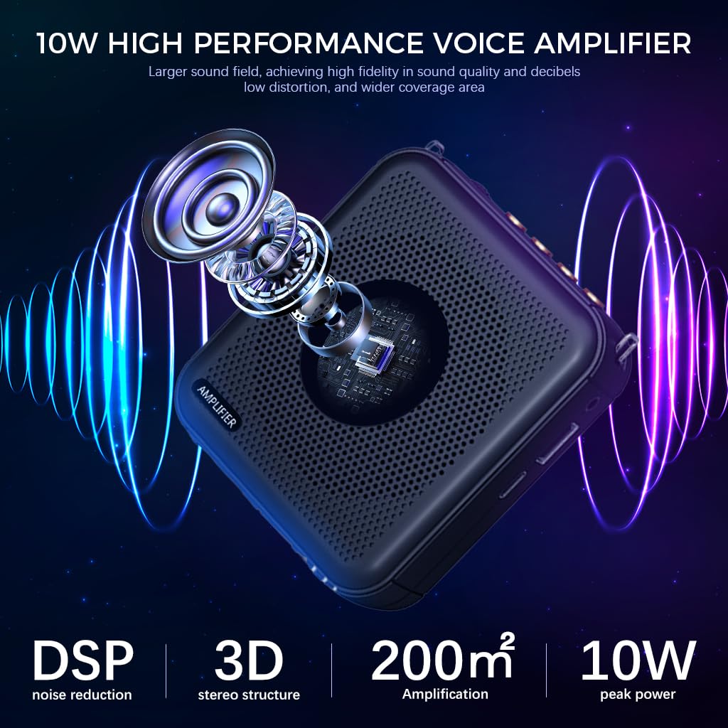 ZORBES 10W Mini Voice Amplifier Portable Rechargeable with Wired Microphone Headset & Waistband, Voice Amplifier for Teachers, Presentation, Tour Guides, Meeting, Coaches(Black)