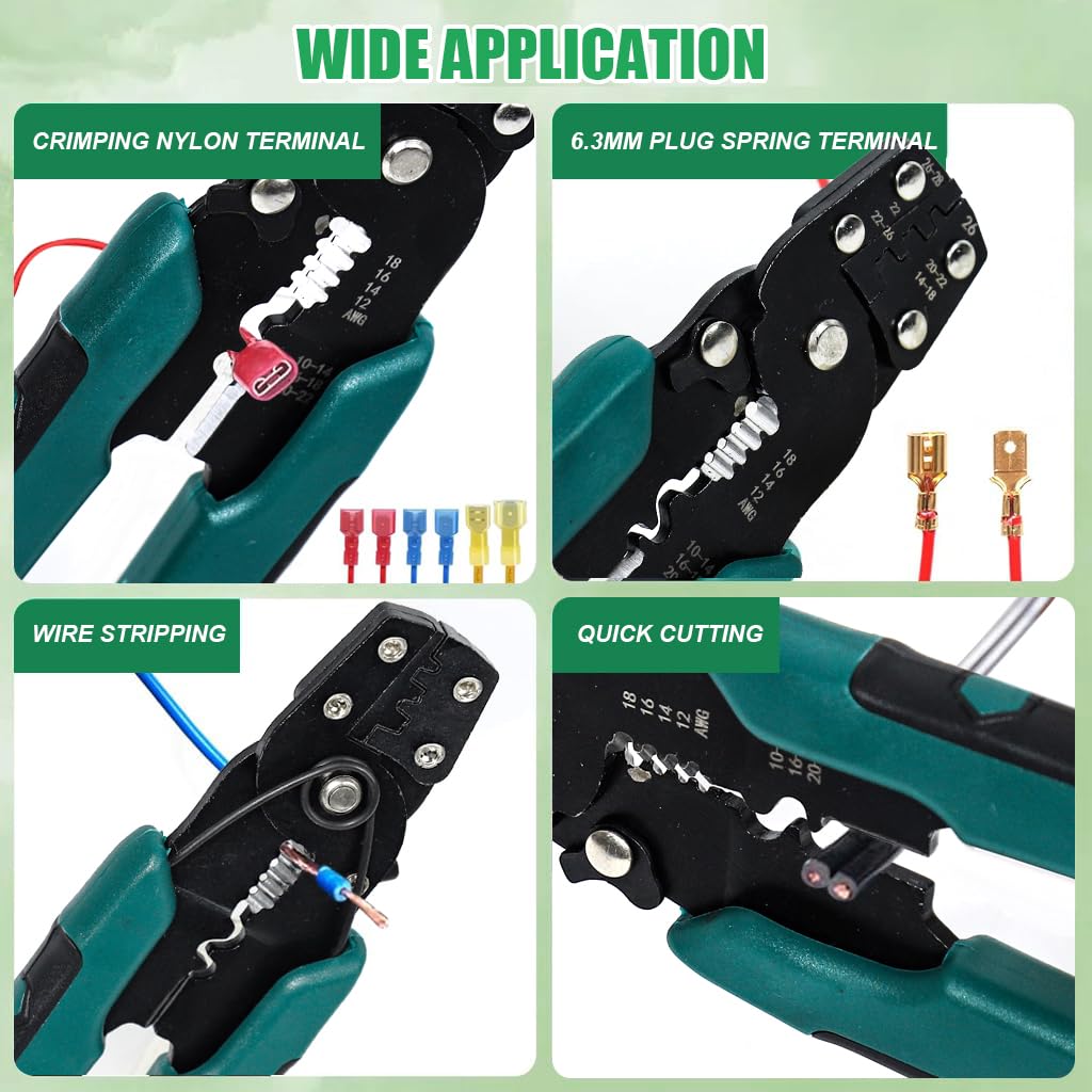 HASTHIP 200Pcs Electrical Crimping Connectors with Wire Crimper Tool 4 Sizes Crimping Connectors Insulated Wire Terminals Crimp Terminals Universal 22-10 AWG Wire Crimper Tool Electrical Connectors