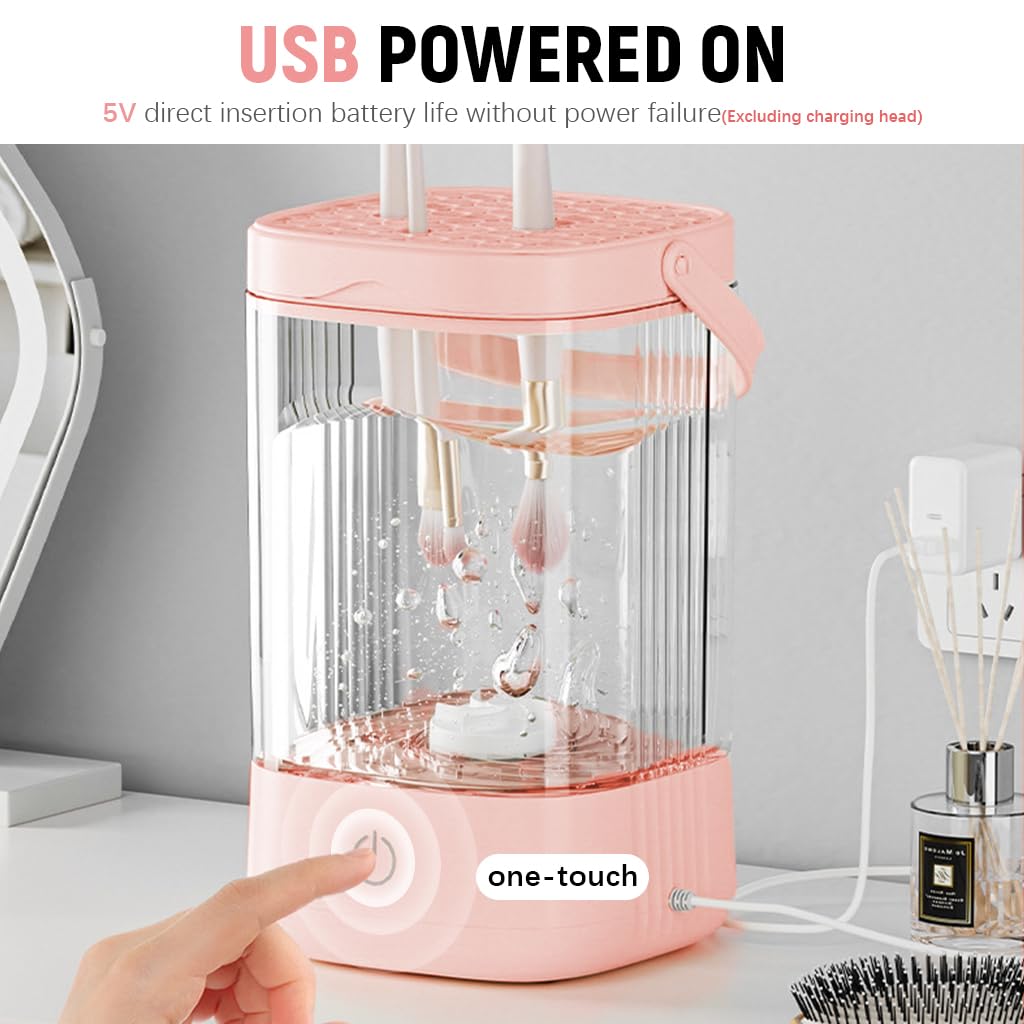 MAYCREATE Electric Makeup Brush Cleaner, Automatic Makeup Brush Cleaning Machine with Drying Rack & Handle, 2 in 1 Multi Makeup Brushes Cleaner Tool (USB Rechargeable )