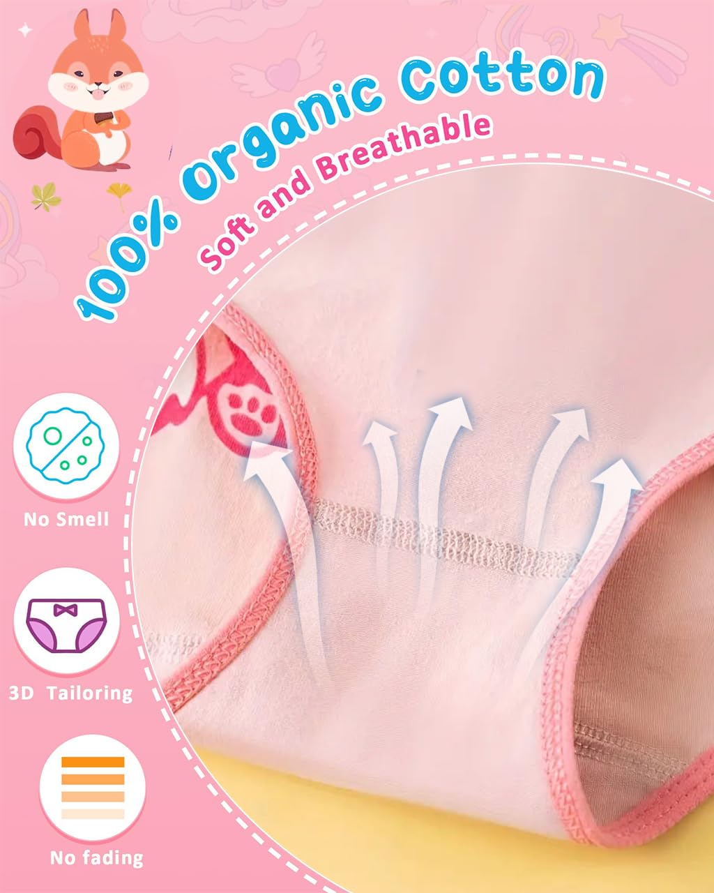 PALAY 3 Pack Toddler Soft Cotton Underwear Cartoon Cotton Toddler Underwear Briefs Skinfriendly Breathable Elastic Cotton Girls Briefs for3-4 Years Olds, L