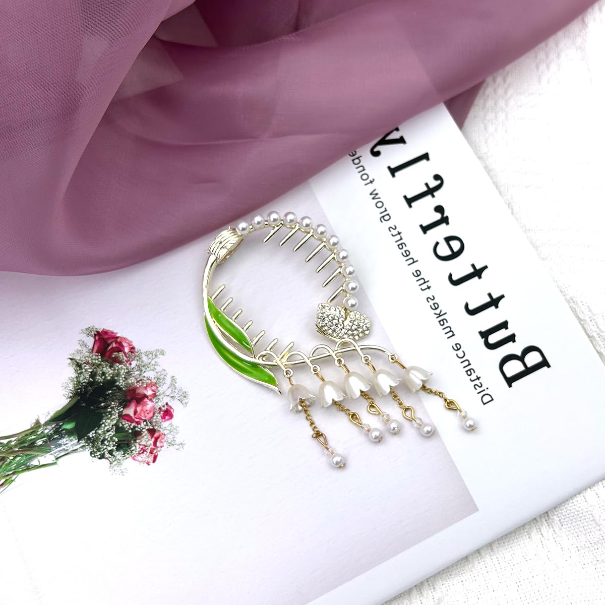 PALAY Pearl Tassel Hair Bun Accessories for Women, Stylish Flower Hair Bun Clips, Rhinestone Hair Claw Clips Ponytail Holder Buckle, Hair Styling Hair Accessories for Girls Gift