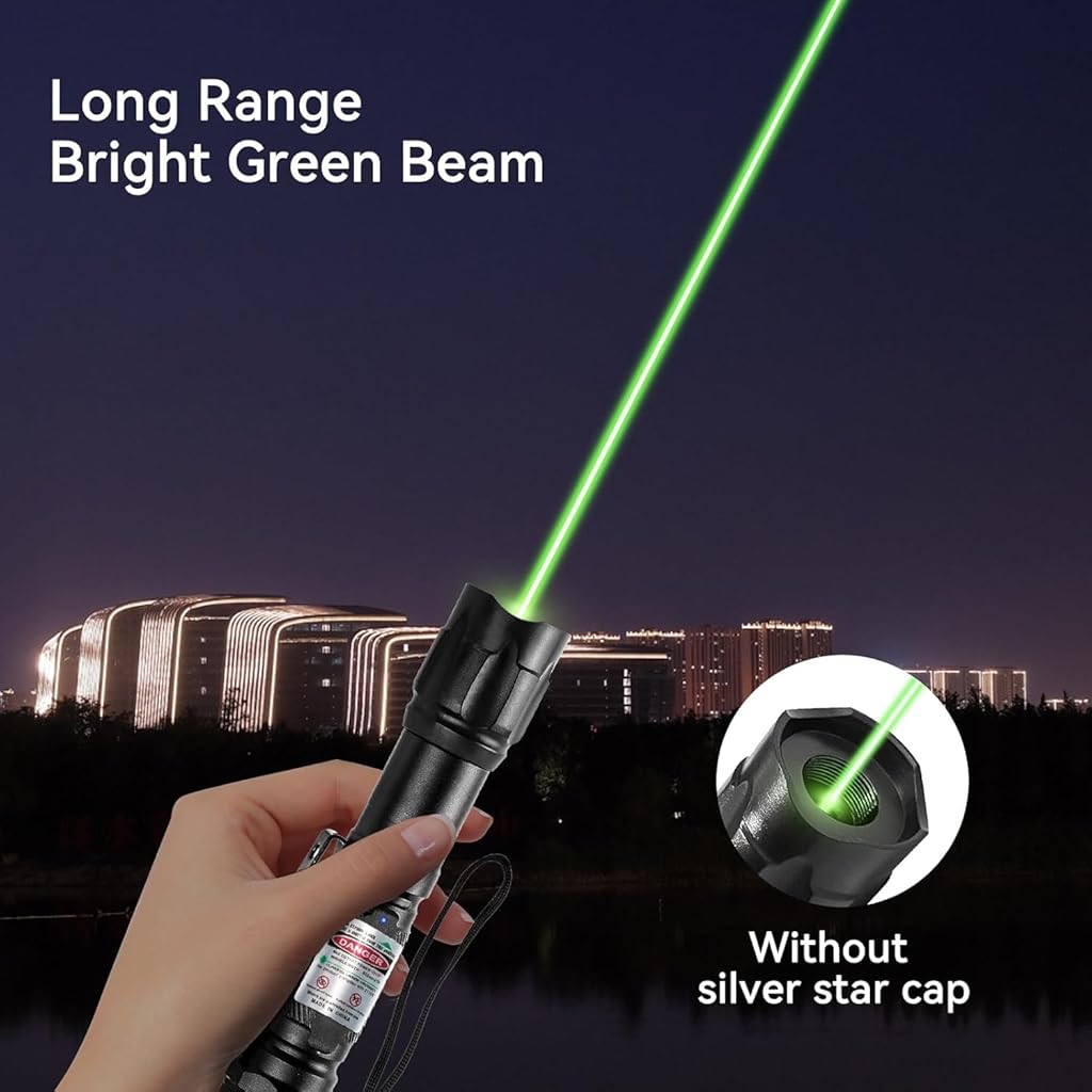 Climberty® LED Green Laser Pointer 10000m Long Range Beam Green Laser Pointer with 8 Patterns Waterproof Aluminum Alloy USB Rechargeable Green Laser Pointer for Stargazing, Hiking