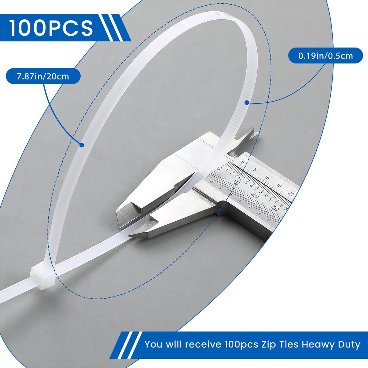 HASTHIP 100Pcs Reusable Cable Ties (200mm x 5mm) with Quick Release Tab Unlockable, Heavy Duty Nylon Wire Organizer Cable tie, Zip Tie, Zip Ties for Cable Management (White)