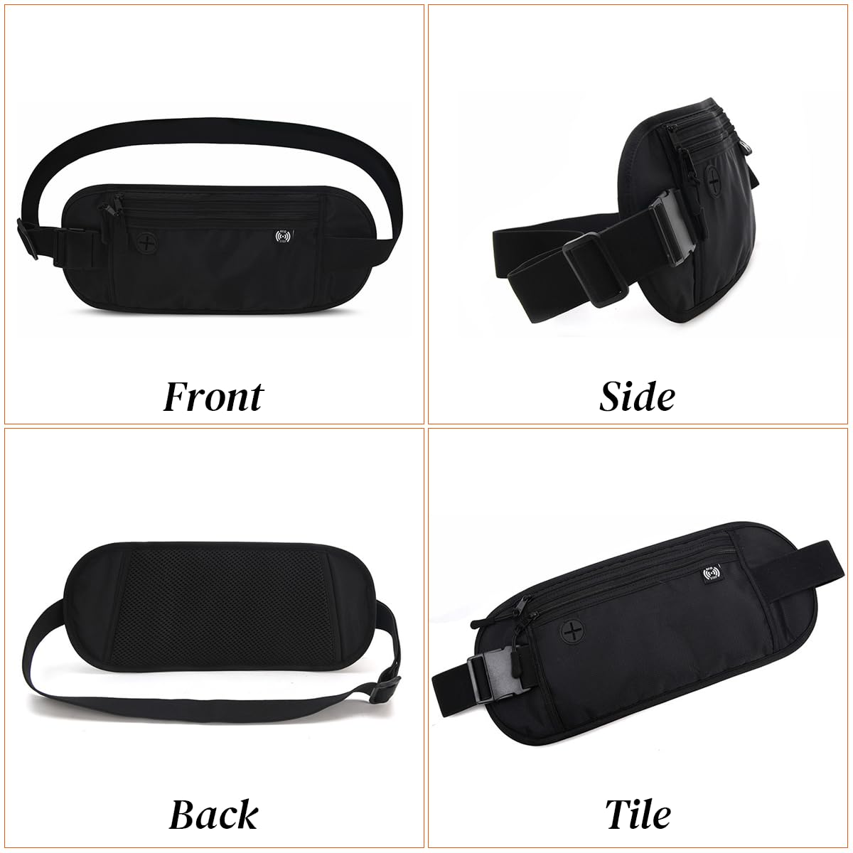 GUSTAVE Waist Bag for Men Women, Waterproof Stylish Waist Pouch, Small Fanny Bag, Nylon mobile bag with Adjustable Belt for Outdoor Hiking, Running, Black
