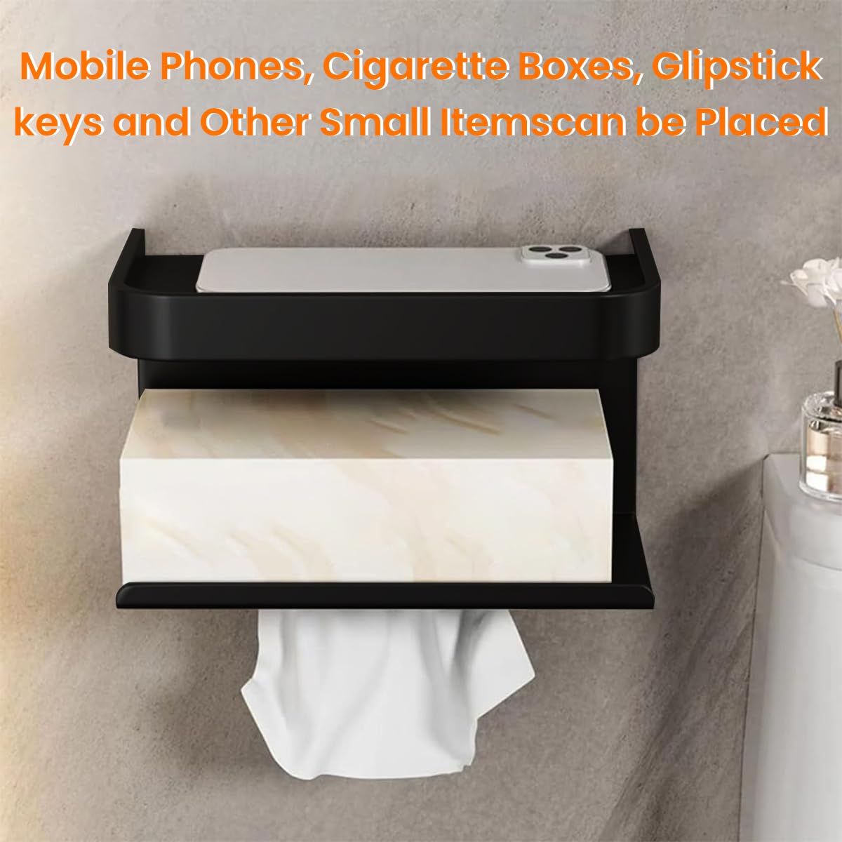 HASTHIP Magic Sticker Series Toilet Paper Holder for Bathroom, Wall Mounted Toilet Paper Holder Bathroom Accessories Tissue Roll Dispenser Storage Rack with Phone Shelf
