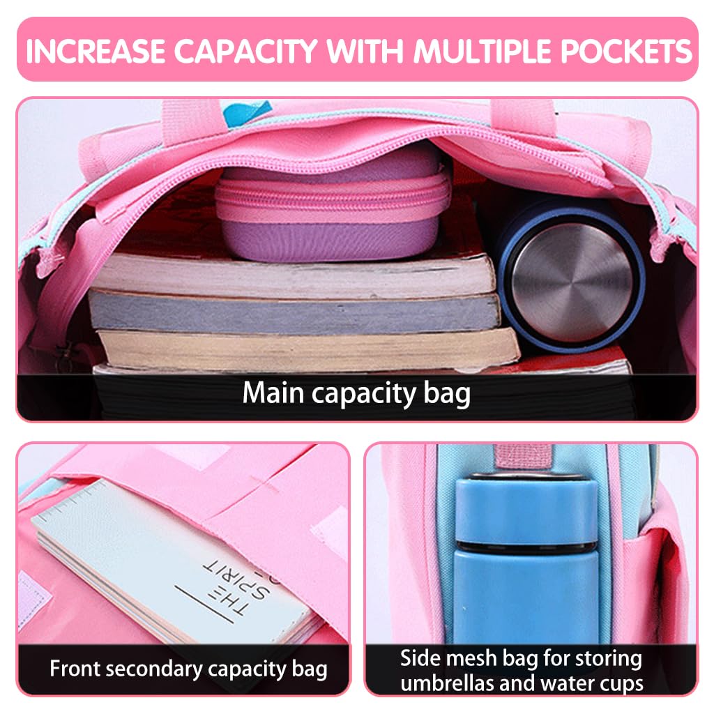 PALAY Girls School Bag 2 in 1 Book Bag Handbag with Shoulder Belt Pink Unicorn Book Bag for Schoolgirls Book Tote Bag Large Crossbody Book Bag School Gift Daily Item Handbag for Girls 6-12 Years Old