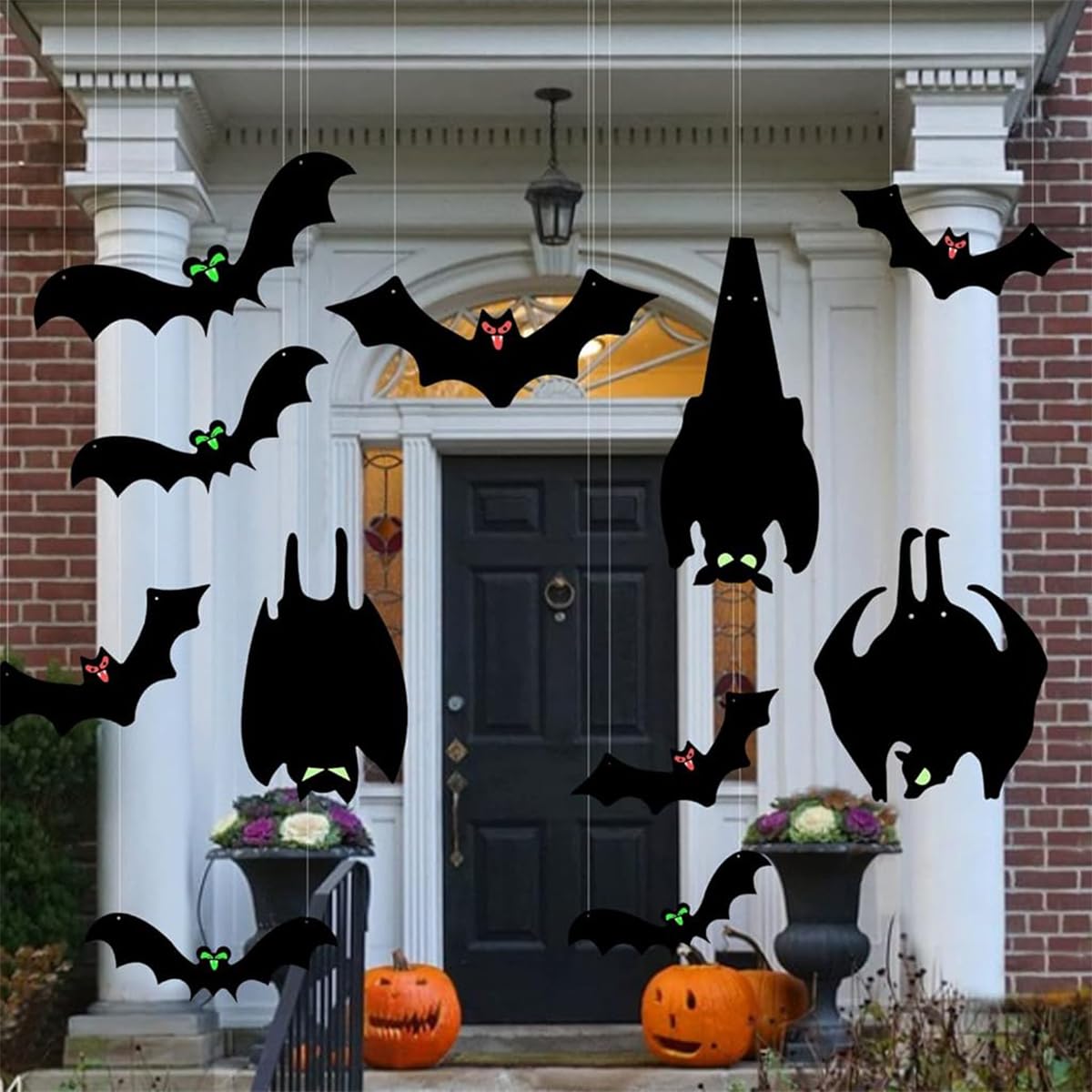 HASTHIP 13Pcs Halloween Home Decorations PVC Black Bats Silhouette with Glow-in-the Dark Eyes Halloween Tree Hanging Decoration Halloween Garden Decor Wall Hangings