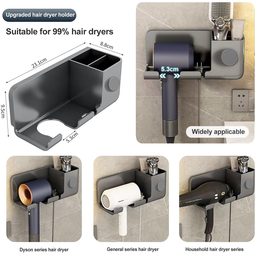 HASTHIP Wall Mount Hair Dryer Holder, Acrylic Hair Dryer Organizer Self Adhesive Blow Dryer Holder Rack for Bathroom, Salon & Dressing Room (Grey)