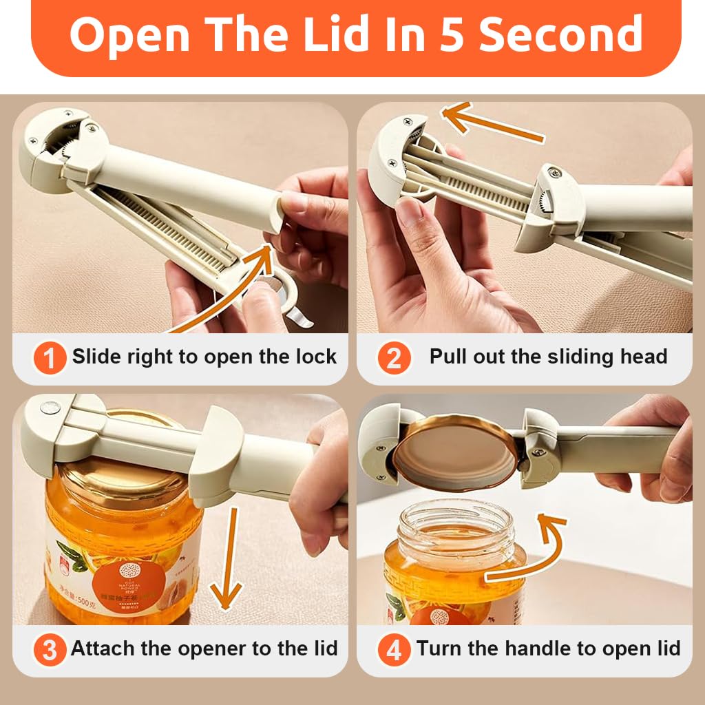 HASTHIP Jar Opener - Multifunctional Retractable Bottle Opener, Adjustable Multifunctional Stainless Steel Can Opener for Jars Up to 3.75