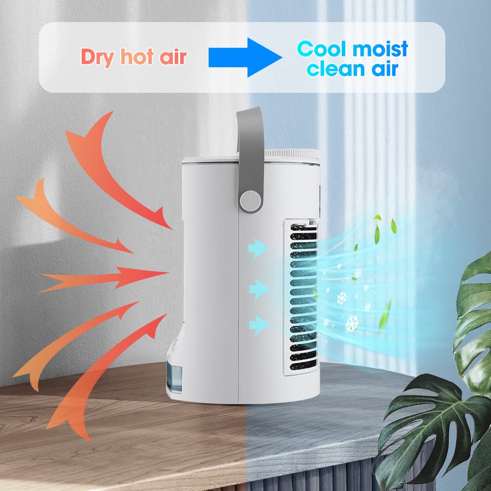 HASTHIP Desk Air Cooler Humidifier Portable Air Cooler Fan with 3 Wind Speeds Air Cooler Mini Air Cooler Fan with 500ml Water Tank, Portable Air Cooler Fan for Home, Office, RV
