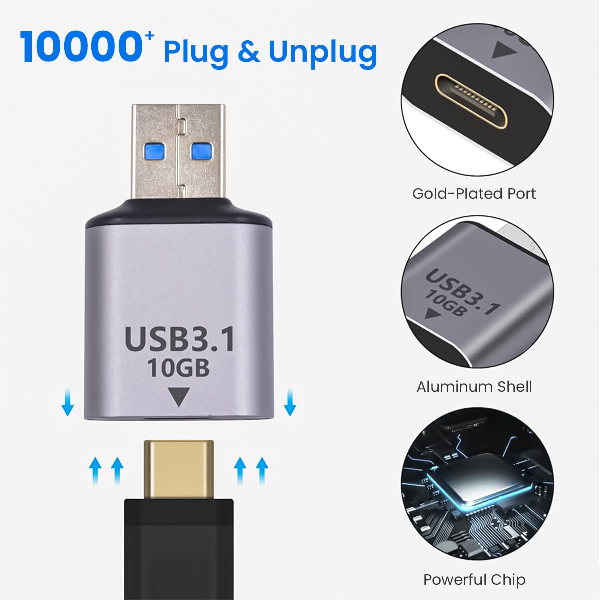 Verilux Type C to USB Adapter USB 3.1 Type C to USB Charger Converter Support 10Gbps Speedy Data Transfer & 20W Fast Charging Compatible with iPhone 15, MacBook, Samsung Galaxy