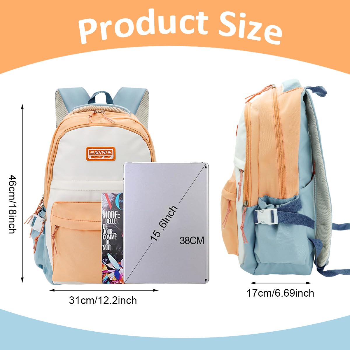 PALAY Girls Backpack School Backpack Fashion Contrast Color Waterproof Nylon Backpack Large Double Layer Backpack Travel Backpack Casual Travel Backpack School Girls Backpack