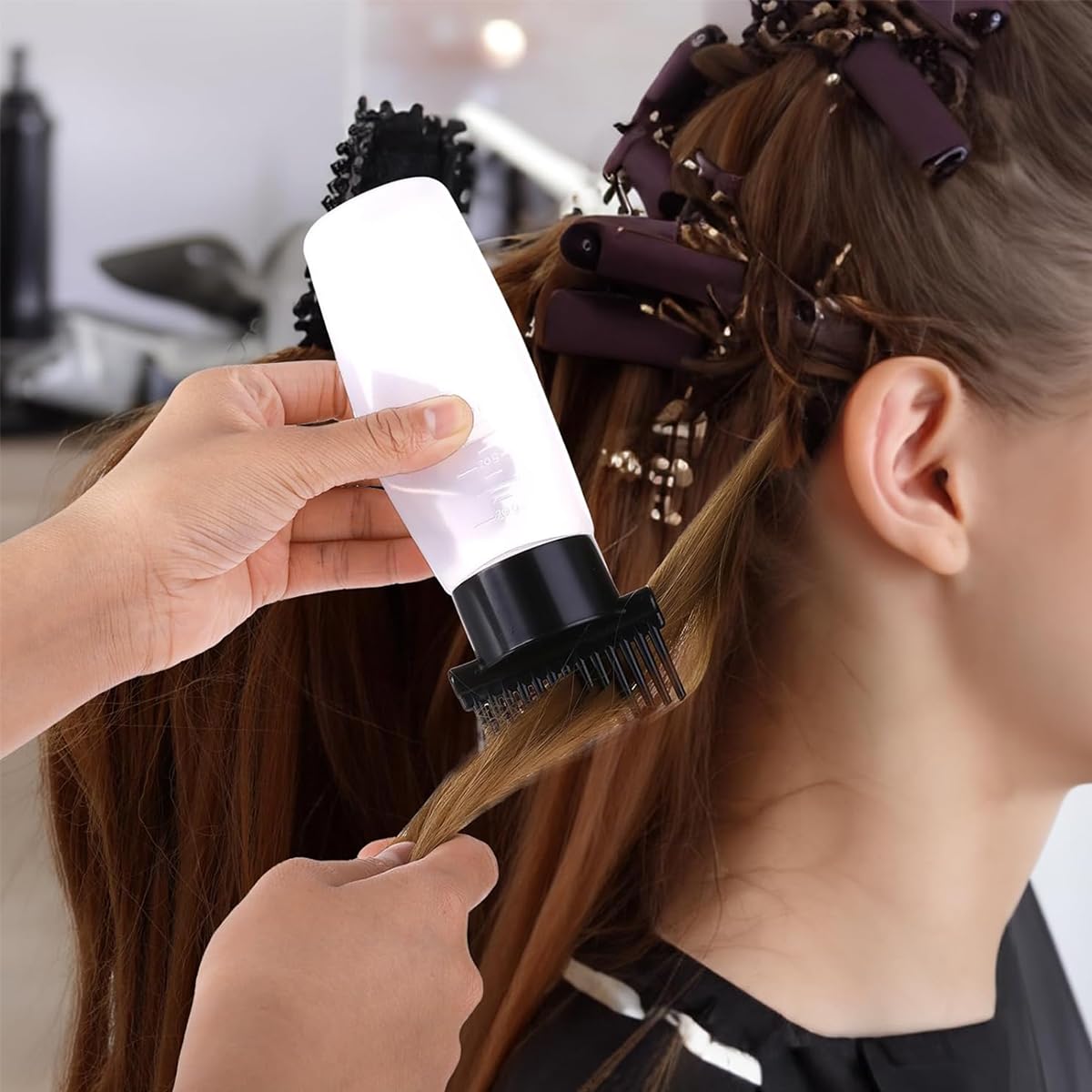 MAYCREATE Root Comb Applicator Bottle 180ml, Oil Applicator for Hair Dye Hair Oiling Applicator Bottle with Graduated Scale Treatment Essential