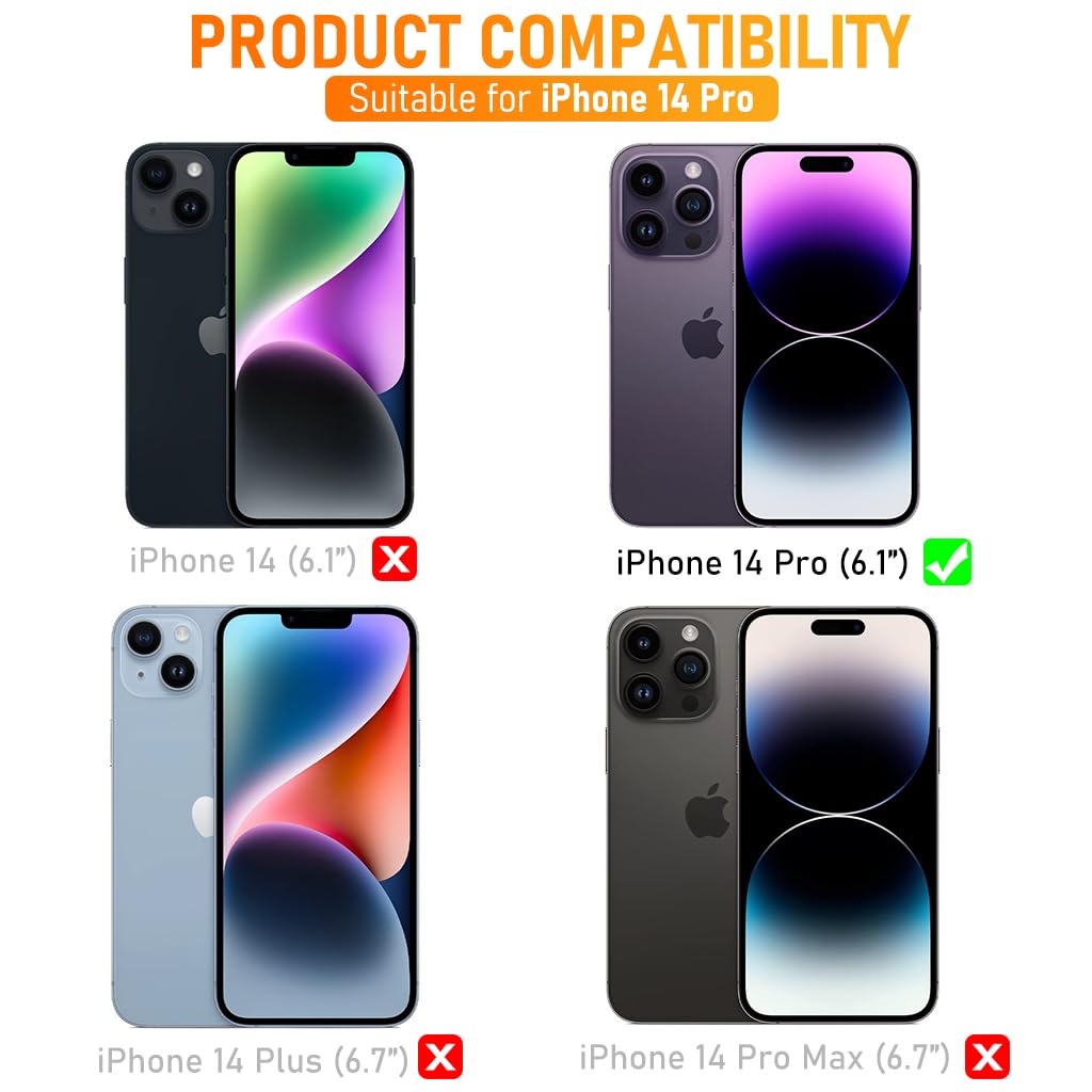ZORBES Phone Case for iPhone 14 Pro 6.1'' Multifunctional Phone Case with Folding Phone Ring Grip, Sliding Camera Cover, Card Storage Slot, TPU Anti-Scratch Phone Cover for iPhone 14 Pro
