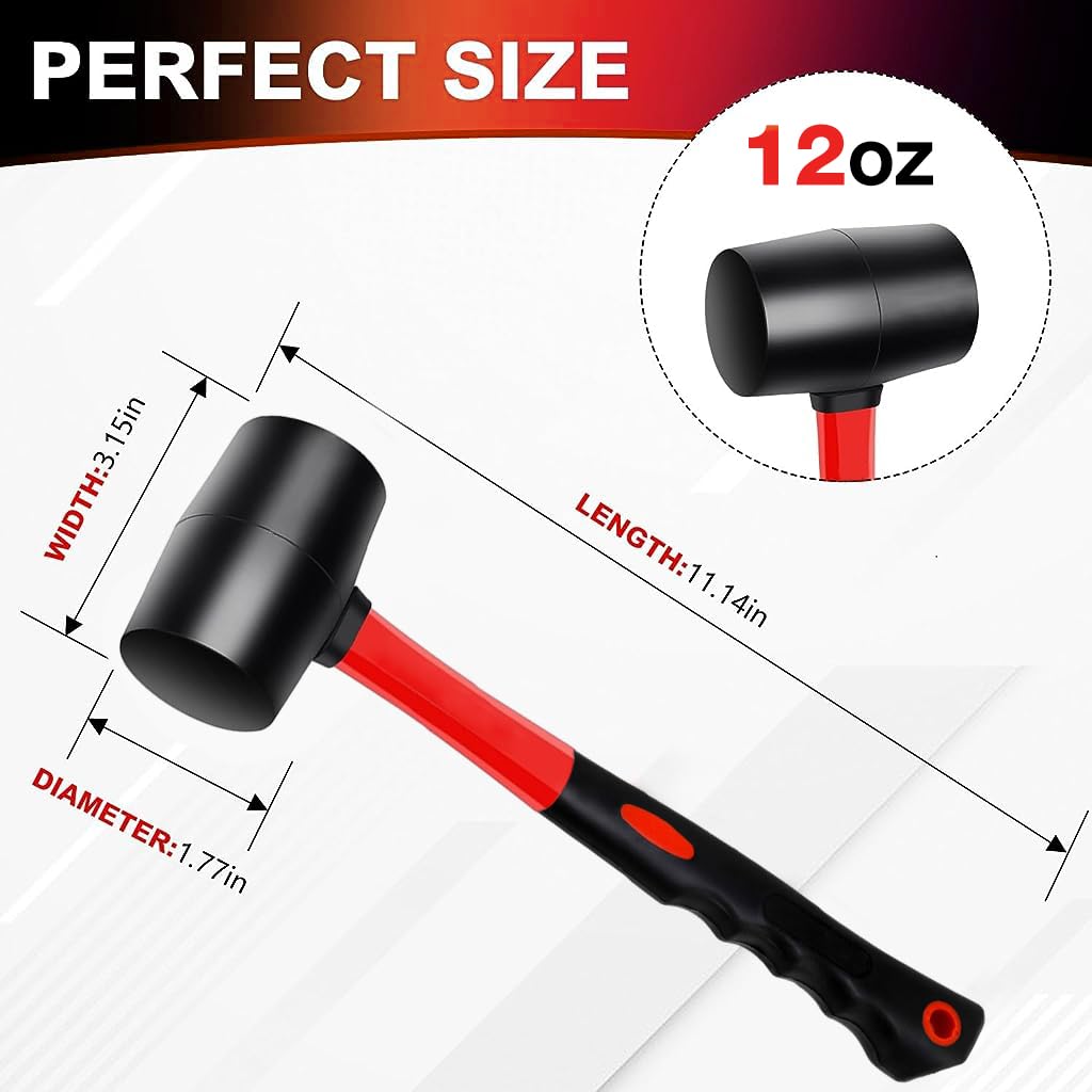 Serplex 12oz Rubber Mallet Hammer, and 45mm Double-Faced Soft Mallet, Durable Solid Rubber Head, for Flooring, Woodworking, DIY Projects Assembling, Construction and Landscaping