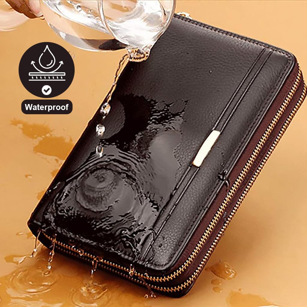 GUSTAVE Men Clutch Bag Fashion PU Leather Wallet Handbag Phone Bag Men Clutch Card Bag with Hand Grip Large Capacity Men's Phone Bag Casual Clutch Bag Father's Day Gift Gift for Men, Brown