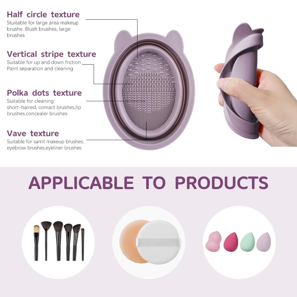 MAYCREATE Makeup Brush Cleaner Mat & Hanging Drying Net, Silicone Makeup Brush Cleaning Mat Tool and Dryer, Foldable Brushes Wash Bowl for Makeup Brushes, Blender Sponges