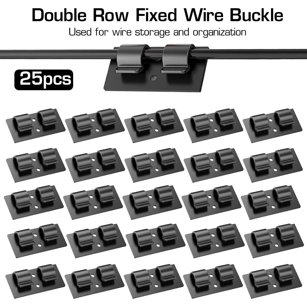 HASTHIP 25pcs Cable Organizer Wall Wire Holder Self Adhesive Cable Organizer Plastic Cable Clip for Christmas Light, Light String, Hanging Light, Wall Light String, Black