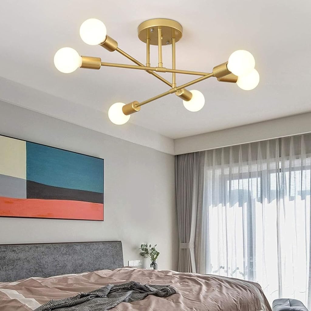 ELEPHANTBOAT Modern Metal Chandelier Light Fixture, 6-Light Modern Flush Mount Ceiling Light for Living Room, Ceiling Light for Bedroom, Dining Room, Office, E27 Light Bubble Not Included