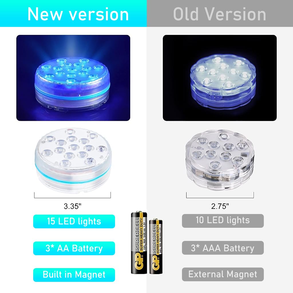 Qpets LED Pool Light Aquarium Light IP68 Submersible Fish Tank Light Aquarium Light with Timer Support Remote Control Submersible RGB Fish Tank Light with 4 Suction Cup
