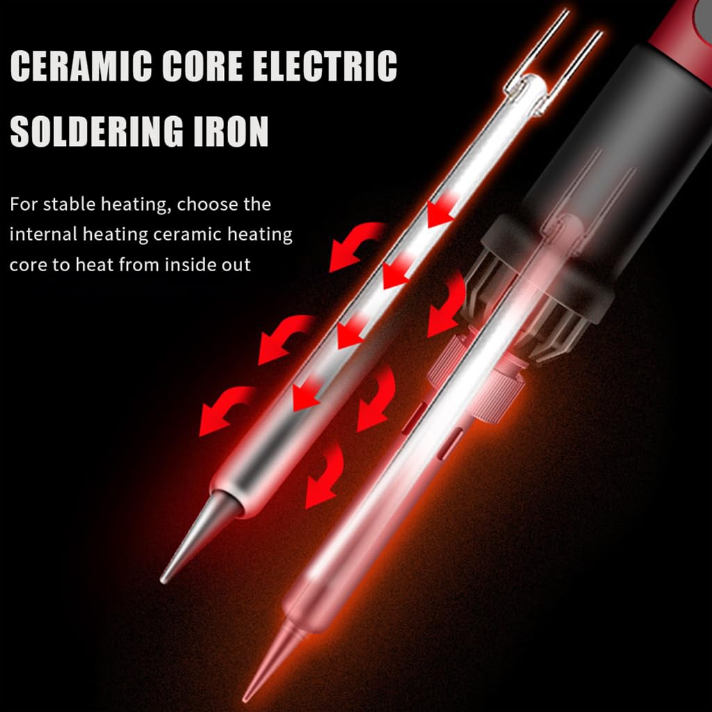 Serplex Soldering Iron Kit, 60W/110V Soldering Gun 180-500°C Adjustable Temperature & LCD Display Electric Soldering Kit Set with 5 Soldering Iron Tips, Soldering Wire, Flux, Bit Cap (13pcs)