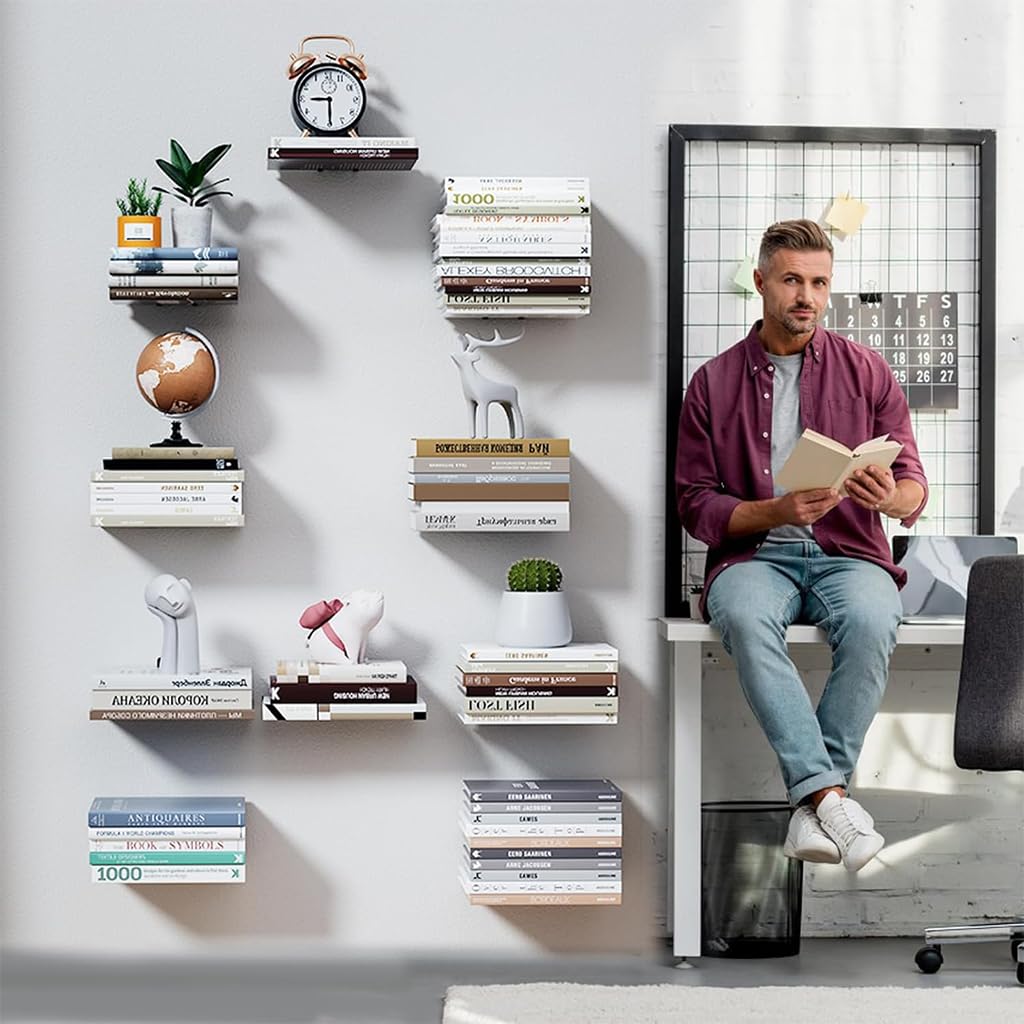 HASTHIP 2Pcs Invisible Wall Book Shelf Wall Mount Metal Book Shelves Heavy-Duty Book Shelf Wall Shelf Home Decor Floating Wall Book Shelves for Living Room, Bedroom