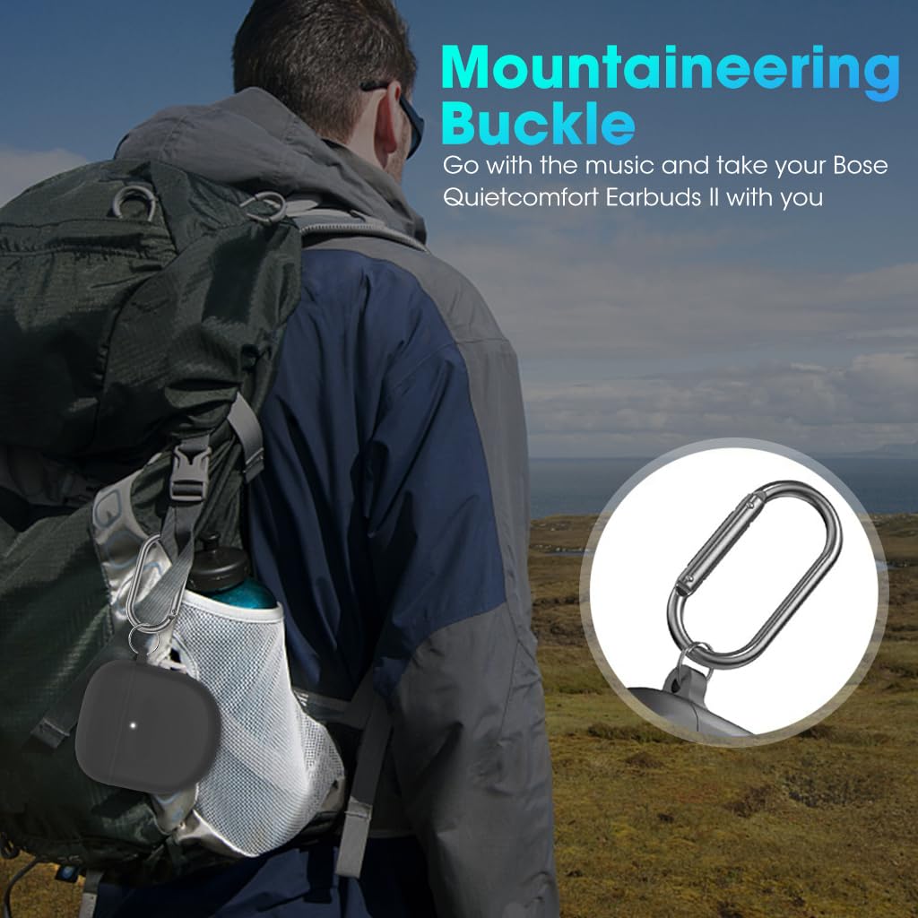 ZORBES QuietComfort Earbuds 2 Case (2022) with Metal Hook, Shockproof Waterproof Protective Earphone Case for Bose QuietComfort Earbuds II, Silicone Case with Carabiner Anti-Scratch Charging Cover