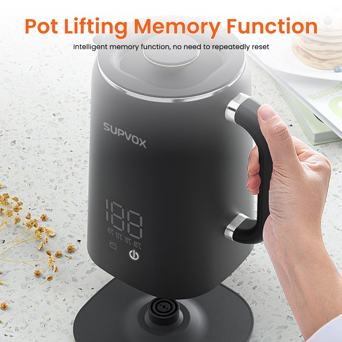 Supvox Electric Kettle for Hot Water Kettle with Temperature Control 1.7 Liter Hot Water Boiler for Home 1500W Electric Tea Maker Machine with 5 Adjustable Temperature LCD Display and Touch Button