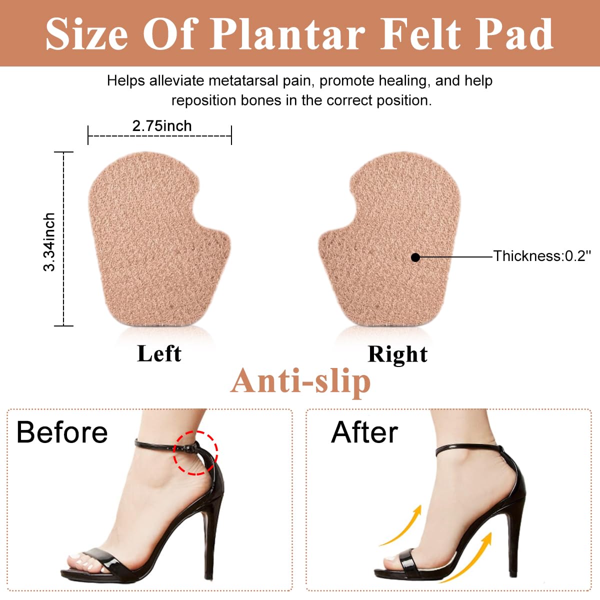 MAYCREATE 3 Pairs Wool Felt Ball of Foot Cushion Shoe Insoles, Foot Pads for Dancer Sesamoiditis Pads, Self-Adhesive Foot Cushion Pads for Men Women Dancing Pain Relief
