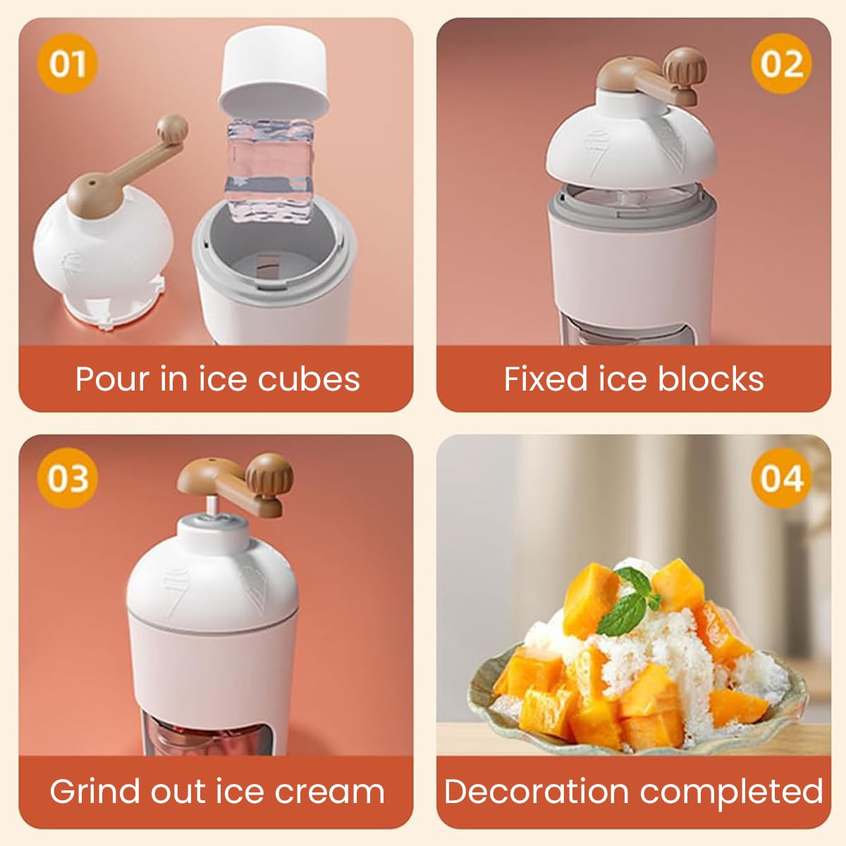 HASTHIP Ice Shaver, Hand-cranked Shaved Ice Machine Slushy Maker Machine, Protable Ice Crusher for Making Snow Cones, Manual Fruit Smoothie Ice Cream Machine Household (For Ice Cream)