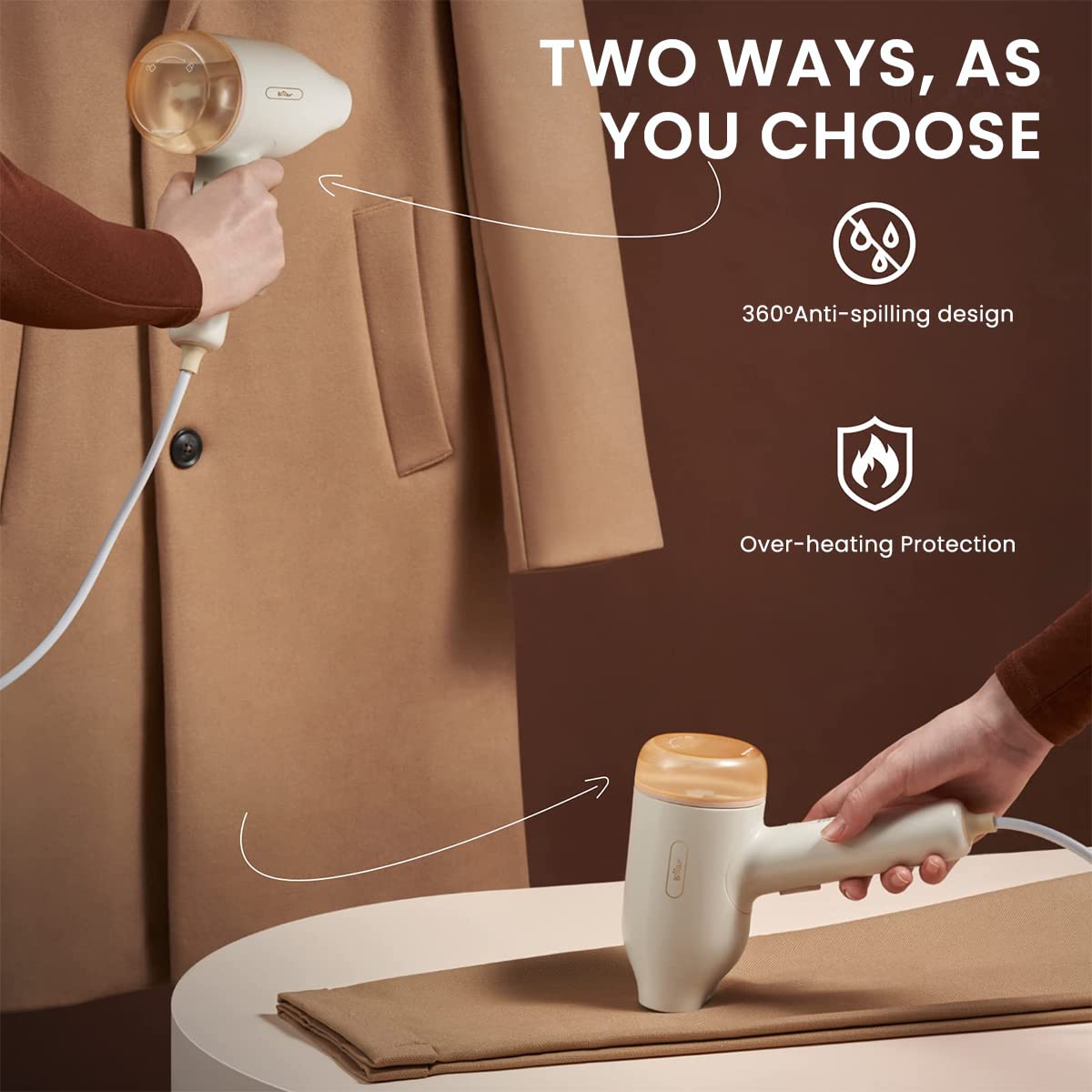 Bear Garment Steam Iron for Clothes 10S Fast Heat-up Portable Steam Iron Handheld Lightweight Cloth Wrinkles Remover Travel Iron Mini Hand Steamer for Clothes with Brush for Home and Travel